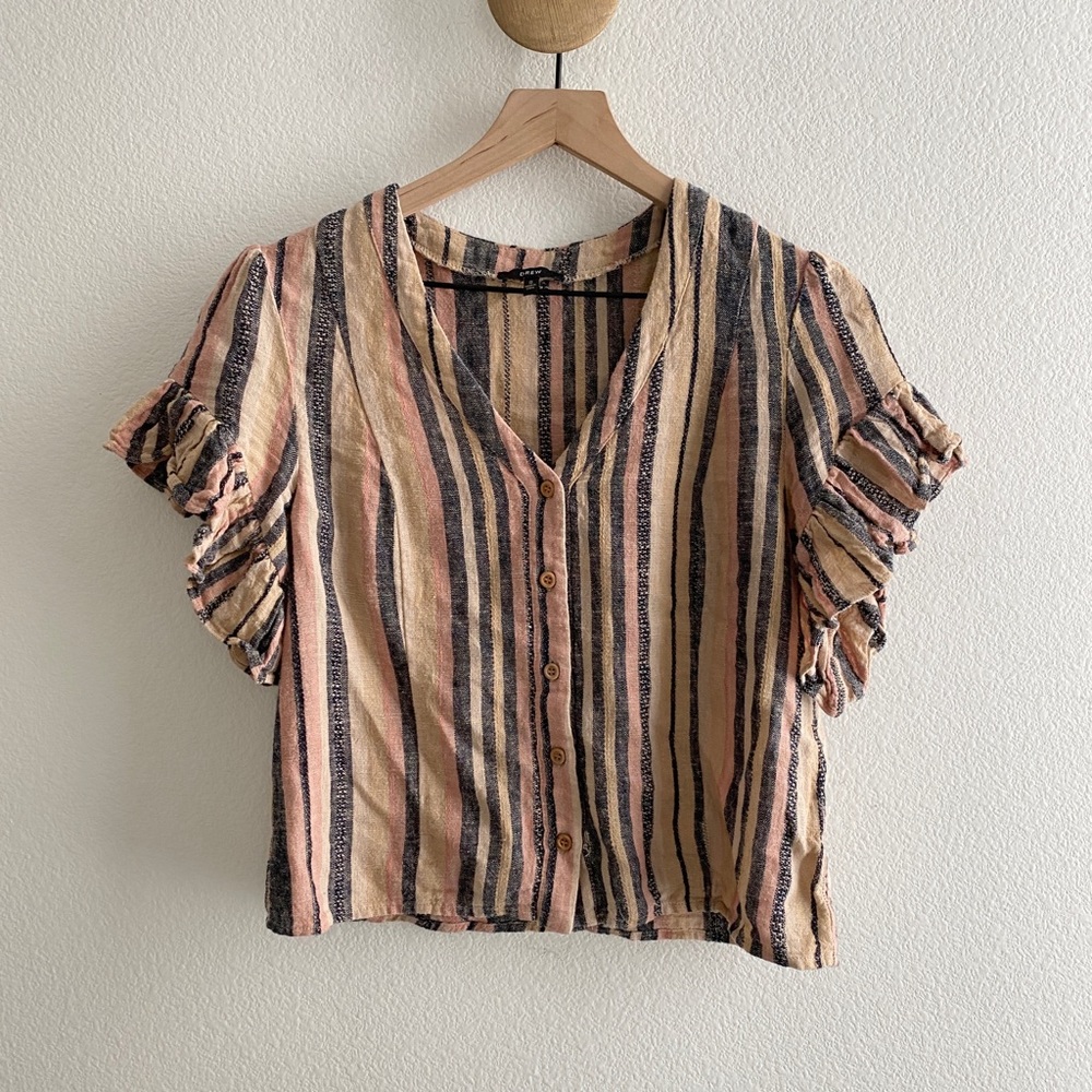 Drew Anthropologie Beverly Linen Ruffle Top *Flaw